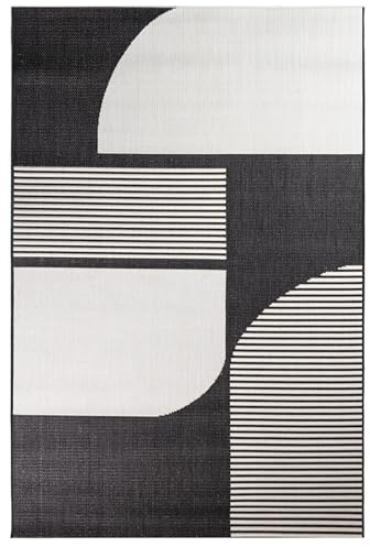 Primaflor Flachgewebter Teppich Eldorado | Zen Lines | 80x150cm | Für Innen & Außen | Outdoorteppich Schwarz-Weiß