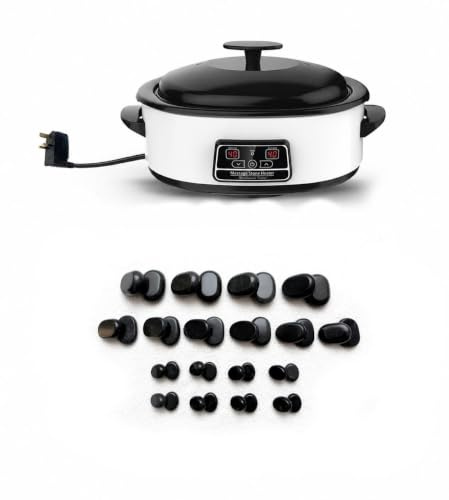 36 Basalt Stone Set with Digital Hot Stone Heater (6 Litre) with Bag & Bamboo Scoop – Professional Spa & Home Stress Relief with UK Plug