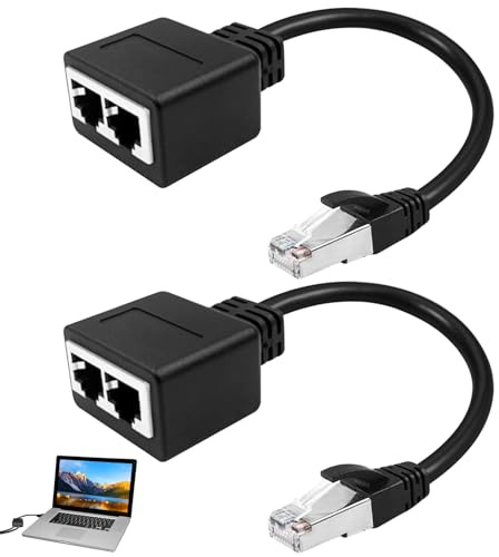 Menibeuty 2 Stück RJ45 Splitter Adapter LAN Ethernet Extender LAN Verteiler 1 auf 2, Ethernets Splitter für Ethernets Cat5 Cat5e Cat6 Cat7 Kompatibel mit Router TV Box PC Laptop PS5