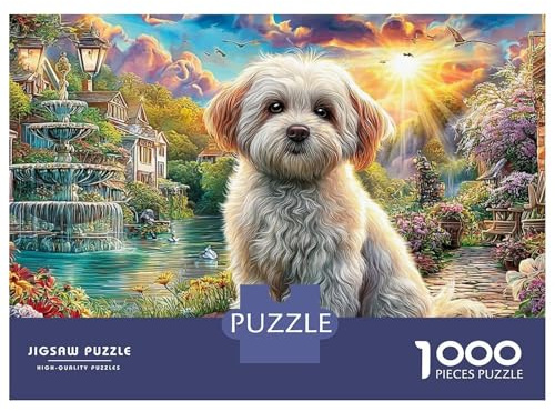 Bunter Hund in der Graffitistraße – 1000-teiliges Puzzle „Hund in sonniger Stadt“ für Erwachsene, Lernspiel, Heimdekoration, schwieriges und herausforderndes Geburtstagsgeschenk, 38 x 26 cm