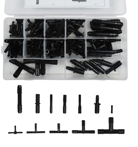 Set di connettori per tubo flessibile per auto, raccordi a T per auto, riduttore per tubo flessibile per sistema di raffreddamento e linea del carburante, assortimento da 128 pezzi con connettori