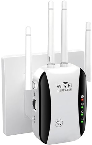 WLAN-Verstärker mit 4 Antennen, Abdeckung bis zu 5000 sq.ft & 50 Geräte, 300 Mbit/s WiFi Extender Booster, Repeater-/AP-Modus, Ethernet-Anschluss für alle WLAN-Geräte, Weiß