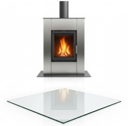 Mucola Glasplatte eckig 80x80 cm ESG Sicherheitsglas 6 mm Klarglas | Kaminplatte Funkenschutzplatte Bodenplatte Ofenplatte Kratzfest | Kaminofenplatte Tischplatte temperaturbeständig polierte Kanten