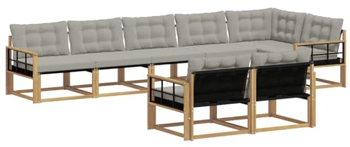 vidaXL Outdoor-Sofagarnitur mit Kissen 8 pcs Weiß und Hellgrau, Gartenmöbel, modernes Outdoor-Sofa, Robustes Eckset für Terrasse, Lounge und Komfort