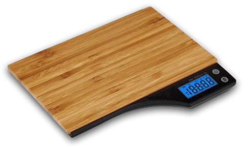 Kabalo Wooden Bamboo Kitchen Household Food Cooking Weighing Scale 5kg capacity 5000g/1g, Batteries Included! Flat Slim Design, Premier LCD Digital Electronic, with blue backlight