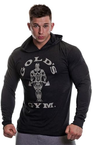 Gold's Gym Men's Workout Training Hooded Long Sleeve Sweat Top, Black, Medium