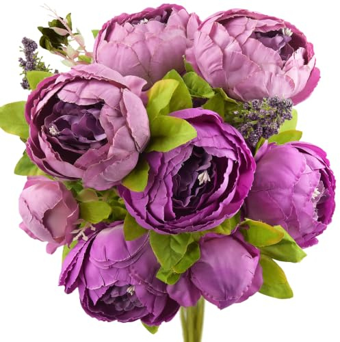 FiveSeasonStuff Vintage Artificial Flowers Purple Peony and Hydrangeas | Wedding, Bridal, Home, Office Décor (1 Bouquet)