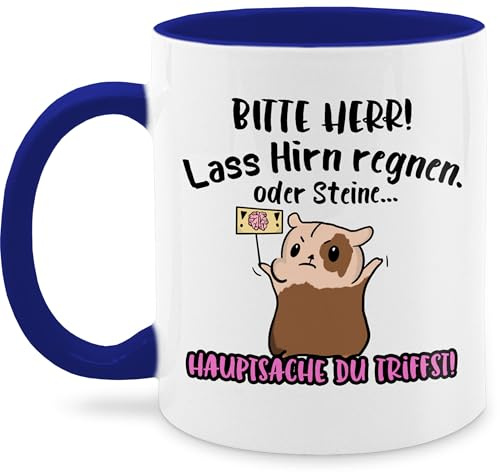 Tasse Tassen 325ml - Statement Sprüche - Bitte Herr lass Hirn regnen oder Steine I Geschenk Büro Arbeit Kollegen Lustig - 325 ml - Dunkelblau - meerschweinchentasse spruchtasse sarkasmus