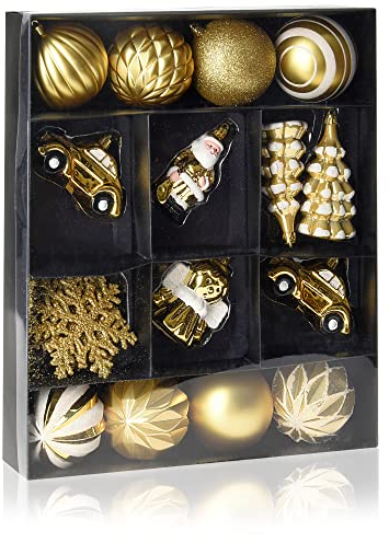 com-four® 20-teiliges Set Hängedeko Weihnachten - Christbaumkugeln in verschiedenen Formen aus bruchsicherem Kunststoff für Weihnachten - Christbaumschmuck (goldfarben - 20-teilig)