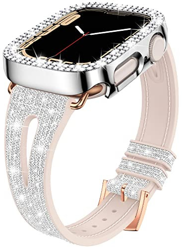 Goton for Apple Watch Series 6/5/4/SE 2nd generation 40mm Bling Silicone Band with Lightweight Glitter Bumper Case, Soft & Breathable Thin Strap + Cover for Women