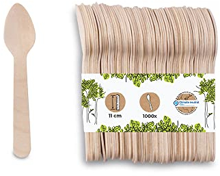 BIOZOYG Vajilla desechable ecológica cuchara de madera I cubertería de madera cuchara de sopa cubiertos desechables I cubertería biodegradable y compostable I 1000 x cuchara 11cm