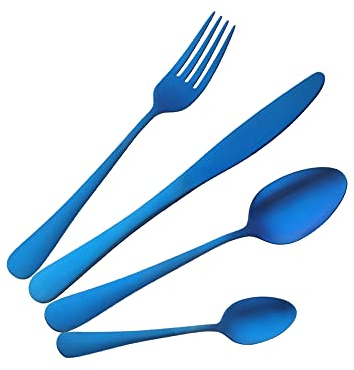 Buyer Star 4 Sets Besteckset Edelstahl blau Besteck Set Messer und Gabeln Sets Dessertlöffel Teelöffel