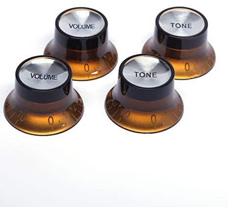 harpfeas Metrische Größe 18 Spline Top Hat Bell Reflektor 2 Volumen 2 Tone Knöpfe Set für Epiphone Les Paul SG E-Gitarre Asien Import Gitarre Bass Split Shaft Pots (bernsteinfarben)