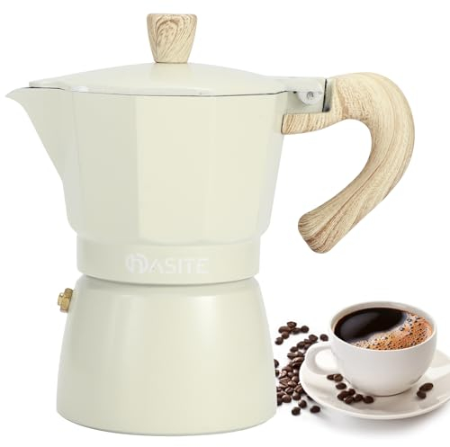 Fybida Moka Coffee Pot, 300ML Classic Stovetop Coffee Maker Aluminium Octagonal Moka Pot, Stovetop Pot Coffee Brewer for Home Office Coffee Shop, Faint Yellow
