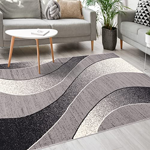 Mazovia Modern Teppich - Kurzflor - Teppich für Wohnzimmer, Schlafzimmer, Esszimmer - ÖKO-TEX Wohnzimmerteppich, Robust und pflegeleicht, Niedrige Florhöhe – Teppiche - grau 130 x 190 cm