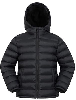 Mountain Warehouse Seasons Fur-Lined Kids Padded Jacket - Lightweight, Warm & Water-resistant Puffer Coat, Boys & Girls - For Autumn Winter, School & Outdoors Black Kids Size 3-4 Years