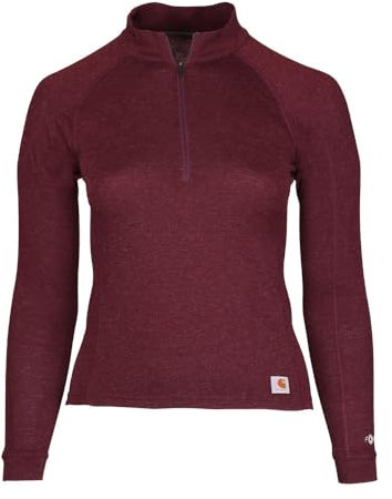 Carhartt Damen Force Midweight Unterhemd aus synthetischem Wollgemisch, Viertelreißverschluss Baselayer-Shirt, BlackBerry Heather, XS