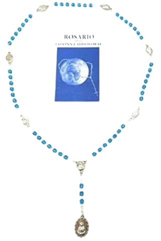 OVUNQUE PROTEGGIMI Rosario de la Virgen Dolorosa en medio cristal azul más folleto, 6 mm. Rosario de los 7 dolores de María. Oración Virgen Dolorosa.