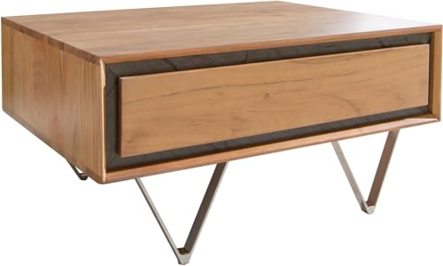 Wohnzimmertisch Stonegrace Akazie Natur 80x60 cm 2 Schubladen Steinfurnier | Couchtisch