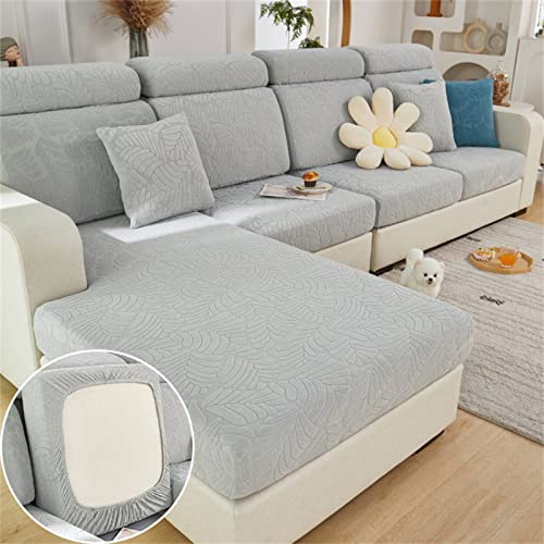 EXTLEZSA Sofa-Sitzkissenbezüge, Stretch-Sofakissenbezüge, Ersatz, rutschfest, universal, Jacquard-Sofabezug, dicker Schutz, Möbelschutz mit elastischen Bändern (Hellgrau 1, Recamiere)