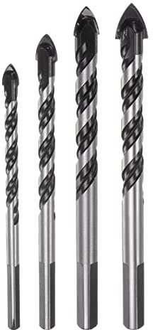 sourcing map 4pcs Masonry Drill Bit Set, 1/4 to 1/2 Multi-Material Drill Bit with Triangular Shank for Glass Brick Plastic Cement Wood Tile Etc, Industrial Strength Carbide Drill Bit Tip