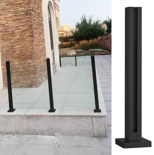 Ringhiera in Vetro Pali per Balaustre in Vetro Nero per Patio Esterno, Palo Resistente Della Ringhiera di Vetro, Parapetto per Palo di Recinzione in Vetro con Base & Viti, Formato Personalizzato ( Col