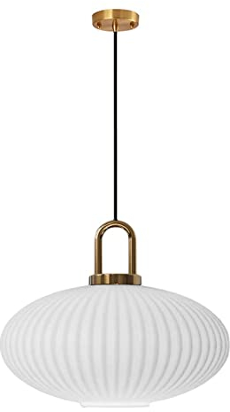 EKSED Suspension en verre blanc avec fini or bronze, plafonnier rétro moderne pour îlot de cuisine de table à manger de chevet (300 mm)