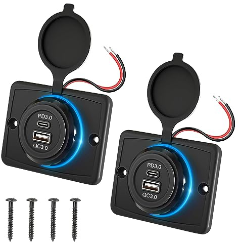 Linkstyle Car USB Outlet Panel, PD3.0 & QC3.0 USB Ladegerät Panel mit LED Licht für 12V/24V Motorräder, Boote, Marine -2Stk