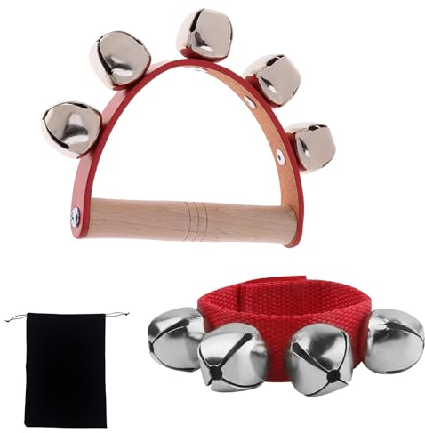 Handgelenk Glocken, Schellenarmband, Handschlittenglocken, Shaker Schlitten Bell, Hölzernes Einreihiges Tamburin Handtrommelglocke Pädagogisches Musikinstrument, für Tanzparty, Gesangsbegleitung