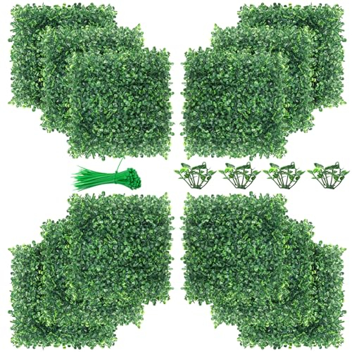 ZXMOTO Künstliche Buchsbaum-Heckenpaneele 25,4 x 25,4 cm, luxuriöse Buchsbaum-Wandpaneele, 100 Stiche für Hochzeitskulisse, Wand, Garten, Hof, Innenwanddekoration, 12 Stück