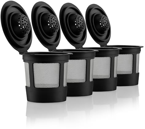4 Black Reusable K Cups for Keurig Coffee Makers - Compatible with K-Express, K-Elite, K-Select, K-Classic, K-Mini, K-Duo