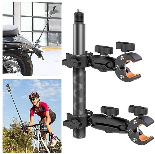 Motorcycle Bike Handlebar Mount for Insta360, DJI OSMO 360 Camera, Double Clamp with Selfie Stick for Insta360 X5 X4 X3, Perfect for Cycling Videos Umbrella Clamp,Third-Person Bike Handlebar Mount