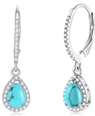 FANCIME Türkis Ohrringe 925 Sterling Silber Tropfen Träne Türkis Zirkonia Anhänger Hängend Ohrringe Boho Schmuck Geschenke für Damen Frauen Mädchen