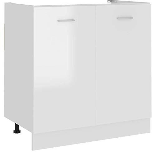 TANZEM Spülenunterschrank, Spülenschrank, Unterschrank, Küchenunterschränke, Küchenunterschrank, Spülschrank, Hochglanz-Weiß 80x46x81,5 cm Spanplatte