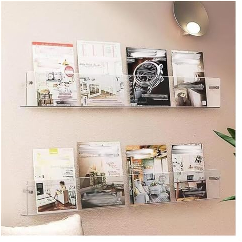 zeitungsständer zeitschriftenständer 2 Pcs Acryl klar Magazinhalter für Home Office, Wandmontiertes Magazinregal Bücherregal Aufbewahrungsständer für Wohnzimmer Kinderzimmer Geschäft Schule, Lang 40 6