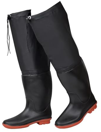 Stivali A Coscia Da Pesca Acque alla moda in peluche in PVC, stivali da pesca al ginocchio invernali da 23,6 pollici, utilizzati per l'acquacoltura e il trapianto di piantine (Color : Black, Size :