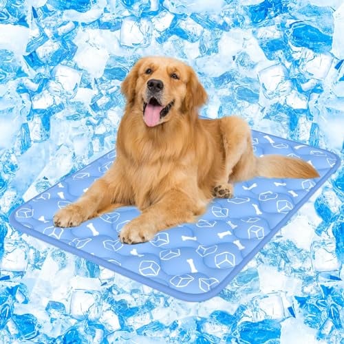 Rywell Dog Cooling Mat,110*80 Thicken Cooling Mat for Extra Large Dog, Internal Waterproof& Endothermic Color Changing Arc-Chill Cooling Fiber(QMAX>0.5) for Pet in Summer, Washable, Non-Toxic&Non-Slip