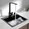 MBUYI Fregadero de cocina rectangular de acero inoxidable, 45 x 40 cm, color negro, con grifo, 1 lavabo individual, fregadero empotrable, incluye todos los accesorios para el montaje