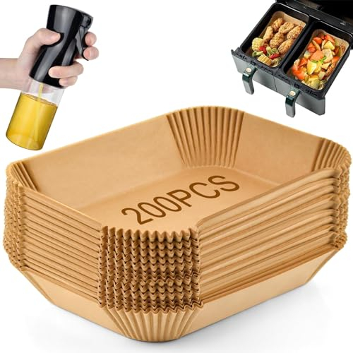 200 Pièces Papier Cuisson Accessoire pour Air Fryer Ninja Feuilles de Papier Sulfurisé pour Friteuse Ninja Foodi Dual Accessoires Moule pour Ninja Friteuse à Air AF400EU AF300EU, 22x14CM