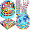 BOIKOKY 120 Pièces Décorations de Fête d'Anniversaire sur le Thème de Drapeaux Internationaux du Monde, Fournitures de Fête sur le Thème de Autour du Globe | Pour 24