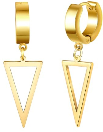 Yumilok Herren Damen Creolen Ohrringe Edelstahl Silber Geometrisch Dreieck Dangle Drop Ohrringe Ohrstecker Piercing Ohrhänger Hoop Ohrring