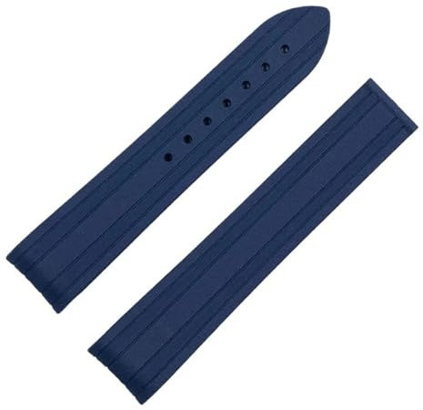 KDEGK 20mm Curved End Watch Belt Quality Natural Soft Rubber Silicone Watchband For Omega Strap New Seamaster 300 AT150 Bracelet(Blue,Rose Gold Buckle-20m)