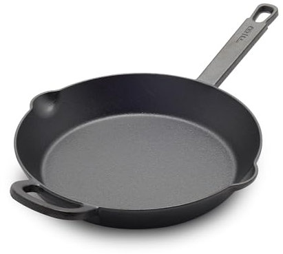 GreenPan x Bobby Flay 10” Cast Iron Pre-Seasoned Skillet with Helper Handle, Professional Grade Heavy Duty, Induction, Pour Spouts, Versatile Stovetop, Oven, BBQ Grill Fire, Indoor/Outdoor Use, Black