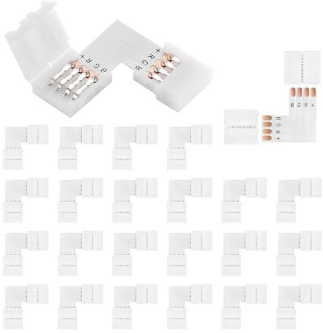 24-teiliges LED-Lichtstreifen-Verbindungsstück, LED-Eckverbindungsstück, lötfreies 4-poliges RGB-10-mm-Verbindungsstück-Set, L-förmige Verbindungsstücke für 10 mm breites RGB SMD 5050/3528