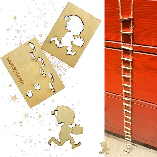 Qeioauek Wichtel Fußspuren Schablone, Gnome Streich Strickleiter, Baustelle, Zubehör Weihnachten, Weihnachtsdeko Indoor Elf, für Böden, Fensterdekoration