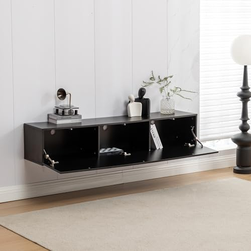 Thanaddo TV Schrank, Lowboard Fernsehschrank TV Schrank Hängend 160x30,5x34cm, Schwarz