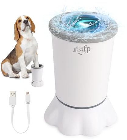 ALL FOR PAWS Automatic Dog Paw Washer and Cleaner - Portable Electric Foot Washer With Silicone Brush, Two Speeds, USB Rechargeable, Suction Cup Bottom for Small to Medium Dogs