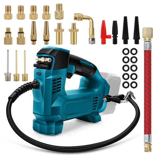 Compressore ad aria portatile compatibile con Makita 18V Batteria, Gonfiatore pneumatico auto portatile 150PSI con tester di pressione pneumatico, luce LED e kit di valvole (batteria non inclusa)