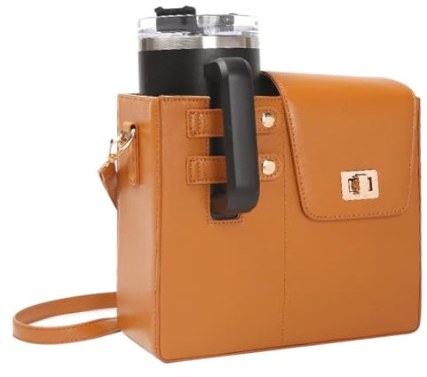 IVEOPPE Stanley Cup Porte-bouteille d'eau avec compartiment et bandoulière réglable pour Stanley Cup 40 oz Marron, marron, 23 x 23 x 23 cm