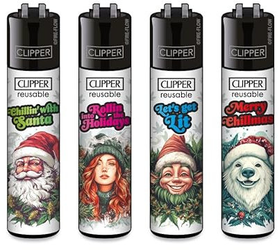 Clipper Feuerzeug 4er Set - FFX 420 Xmas - 4er Set - Inkl GRATIS DHOBIA Sticker